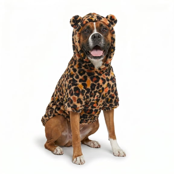 Petco Leopard Print Teddy Bear Hooded Pet Sweater Small