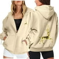 thumbnail image 2 of Fiaer Womens Christmas Hoodies Deer Graphic Full Zip up Long Sleeve Hooded Sweatshirts Oversized Drawstring Pocket Tops Beige S, 2 of 5