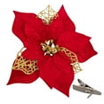 thumbnail image 2 of Haillom 15 Pieces Poinsettia Artificial Christmas Flowers Decorations Xmas Tree Ornaments Red Glitter Gold with Clips, 2 of 9