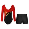 thumbnail image 2 of Alvivi Kids Girls Rhinestones Long Sleeve Ballet Dance Gymnastic Leotard with Athletic Shorts Set Red&Black 6, 2 of 6