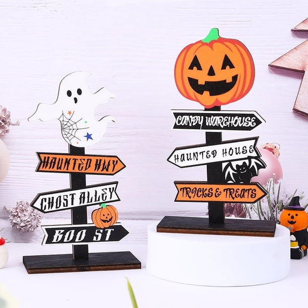 2 Piezas Decoraciones de Halloween Precioso Adorno Letrero de Mesa Decoración Centros de Mesa de Halloween Adornos de Escritorio Habitación