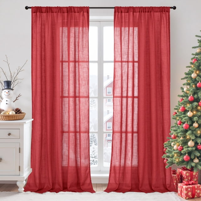 2 cortinas BGment de lino rojo, 213 cm de longitud, para sala de estar