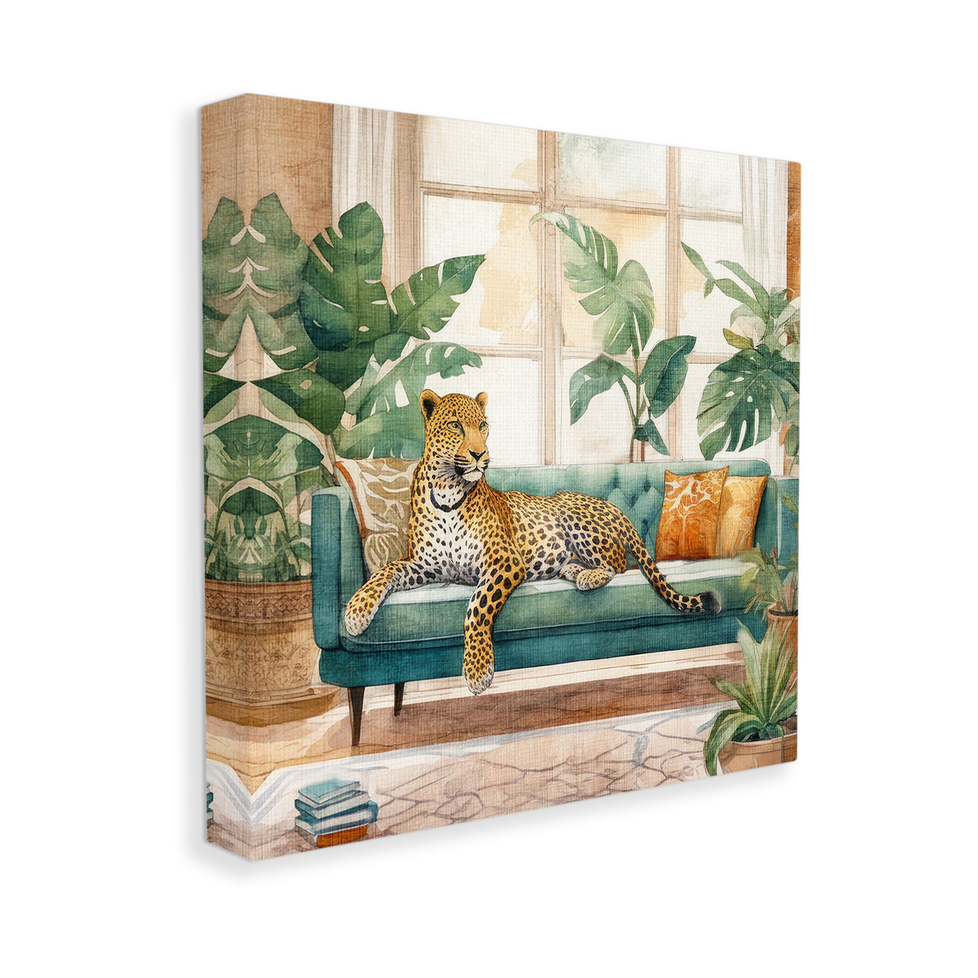 Stupell Industries Leopard & House Plants Animals & Insects Painting Gallery Wrapped Canvas Art Print Wall Art, 30 x 30