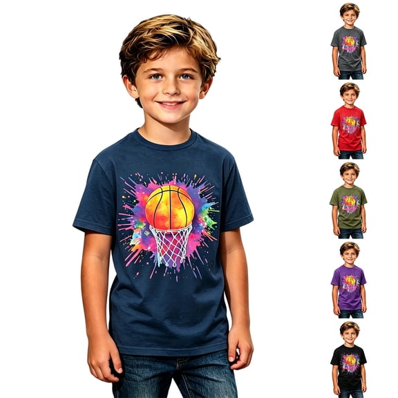 KHONTS Kid's Boys Basketball Colorful for Player and Fan Graphic T-Shirt Short Sleeve Casual Tees,Size 2-13 Years Red 160