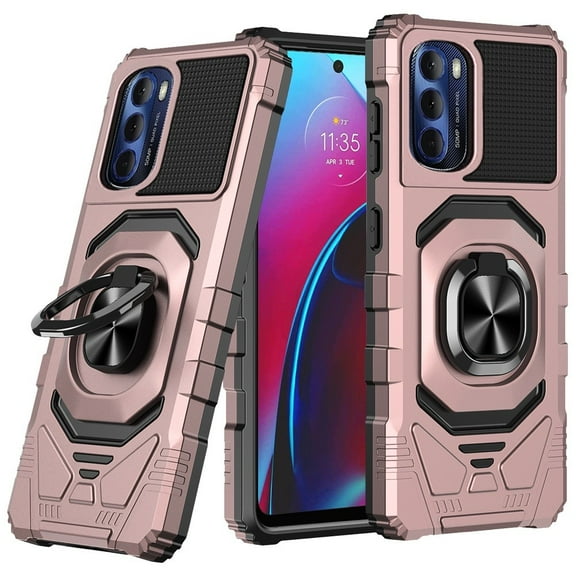 For Motorola Moto G Stylus 2022 Hybrid Dual Layer with Rotate Magnetic Ring Stand Holder Kickstand, Rugged Shockproof Cover ,Xpm Phone Case [ Rose Gold ]