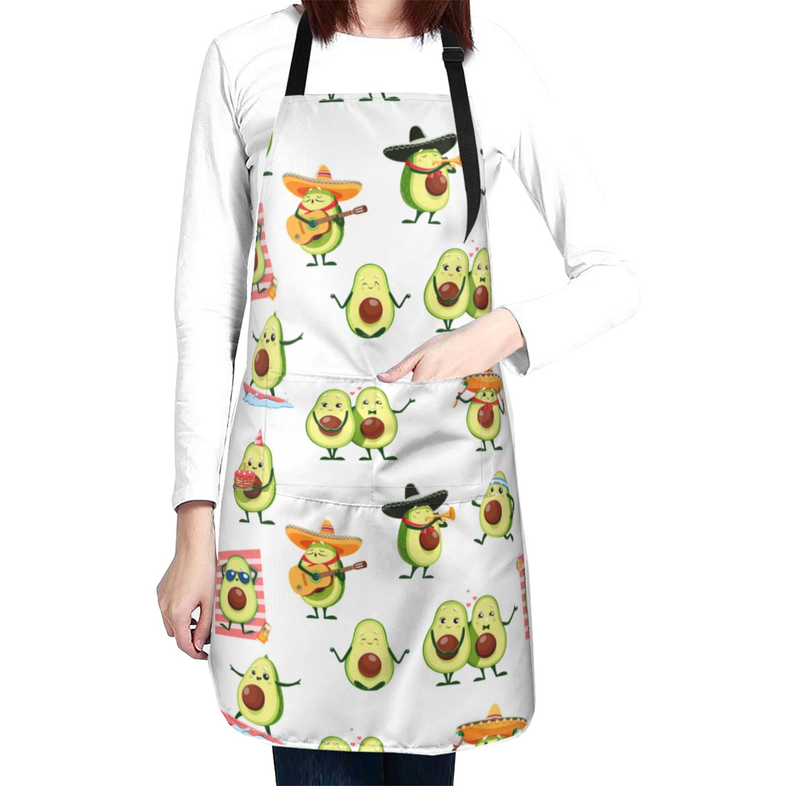 Kdxio Kawaii Mexican Avocado Apron with Pockets Adjustable Kitchen Aprons for Men Women Waterproof Aprons for Cooking,Drawing,Crafting, Baking Household Cleaning