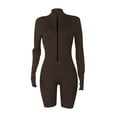 thumbnail image 2 of Snoarin Summer Plus Size Capris for Women Plus Size Women's Ribbed Jumpsuits Ribbed Workout Rompers Long Sleeve Exercise Zipper Jumpsuit Trousers for Women on Clearance, 2 of 7
