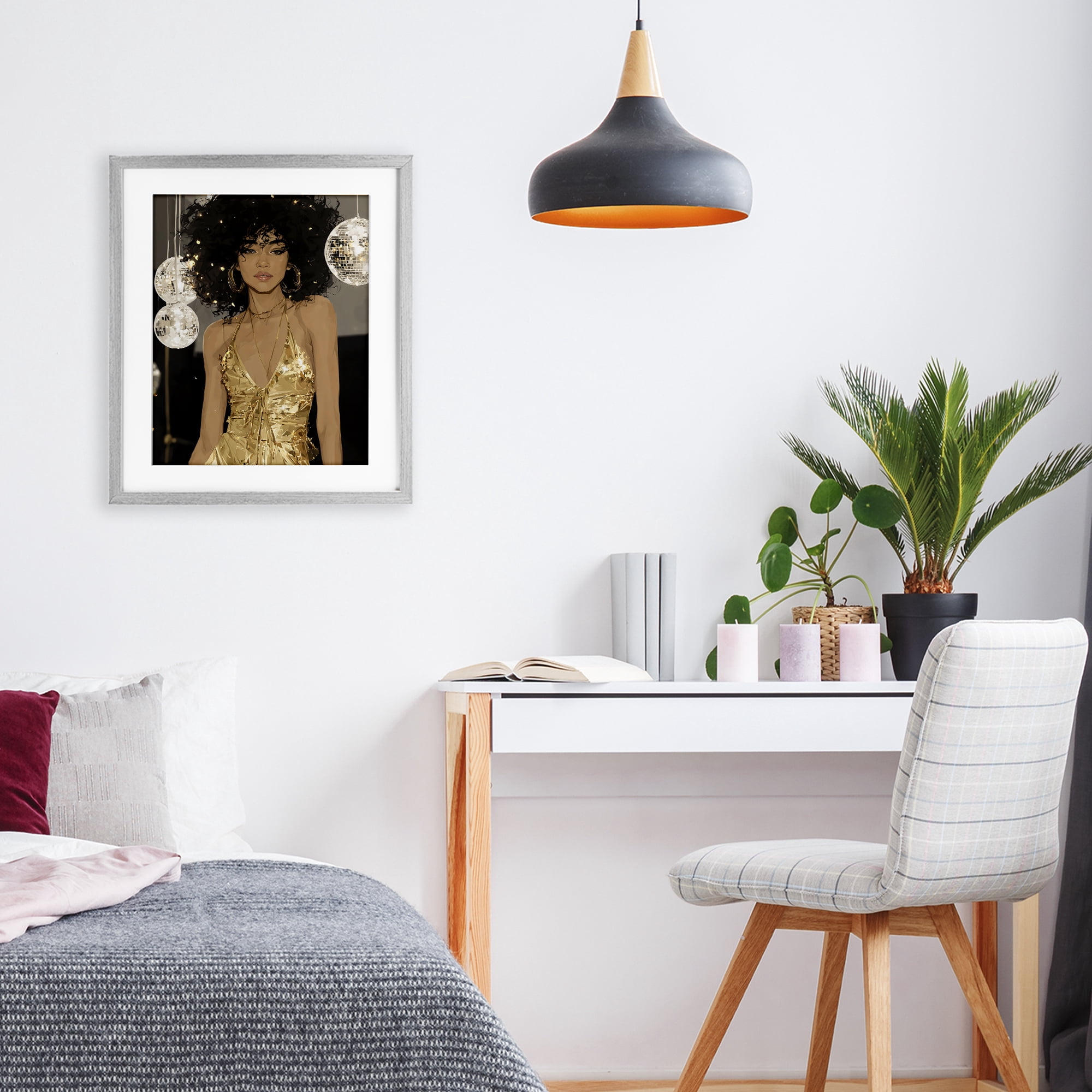 Stupell Industries Golden Disco Dream Party Gray Framed Print Under Glass, design by Franklyn Gregory