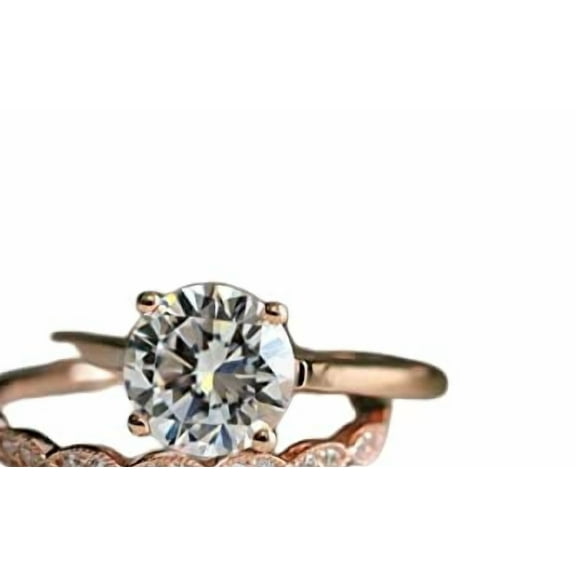 HeartsAndYou Halo Art Deco Bridal Set Engagement Ring for Women 2ct Round Cut Moissanite 18k Rose Gold Over Silver