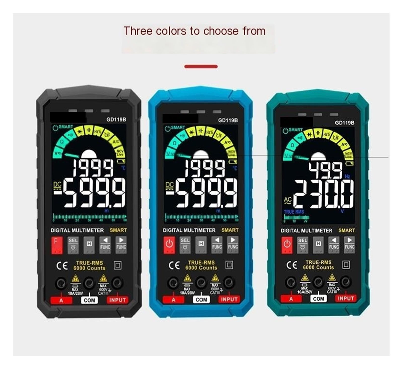 GD119B Smart Digital Multimeter,  6000 Counts, Voltage Tester, Volt Meter with NCV, DC/AC Voltage&Current, Resistance, Continuity, Diode, Capacitance, Hz%, Temperature, Live Wire - Green