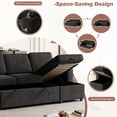 thumbnail image 6 of Dinosisco 3-in-1 Sectional Sleeper Sofa with Storage Chaise & Armrests, USB, Cup Holders, 85.8" Convertible L-Shaped Sofa Bed for Living Room, Apartment, Black Linen, 6 of 9