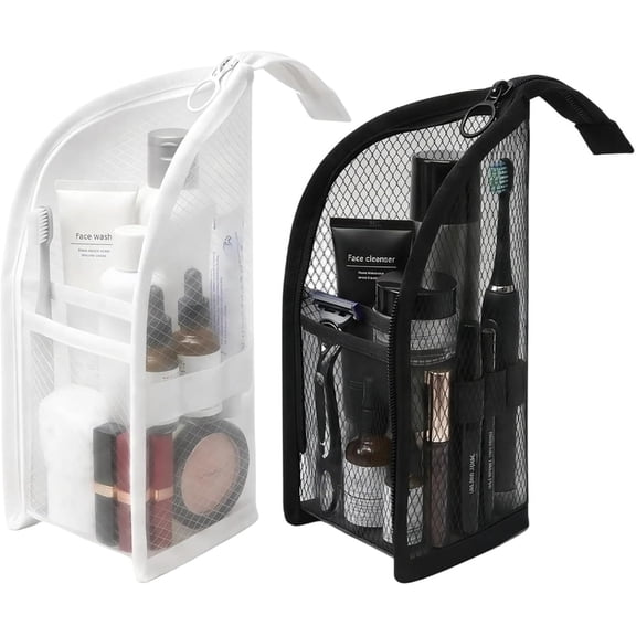2 Pack Standing Toiletry Bag, Waterproof Upright Travel Makeup Bag, Portable Translucent Cosmetic Organizer for Toiletries & Beauty Essentials