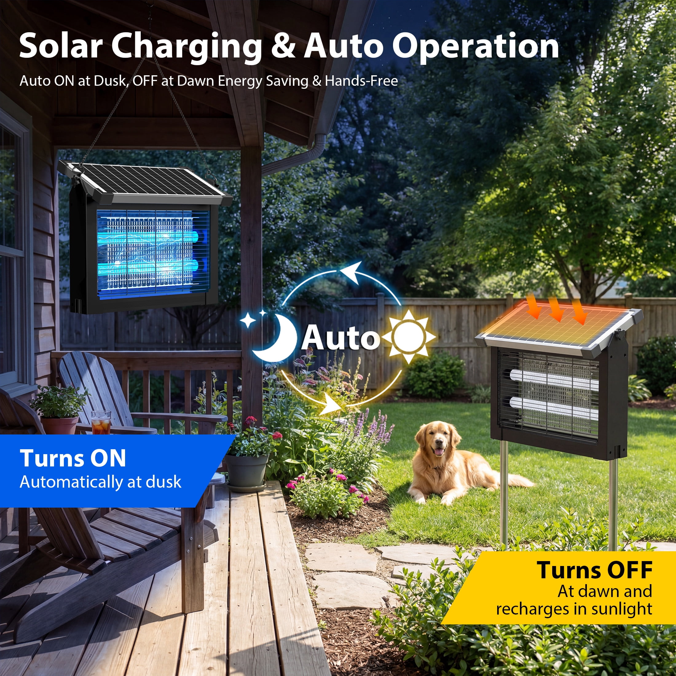 Aenkyo Solar Bug Zapper Outdoor, 4500V Mosquito & Fly Zapper, 1 Acre, IPX8