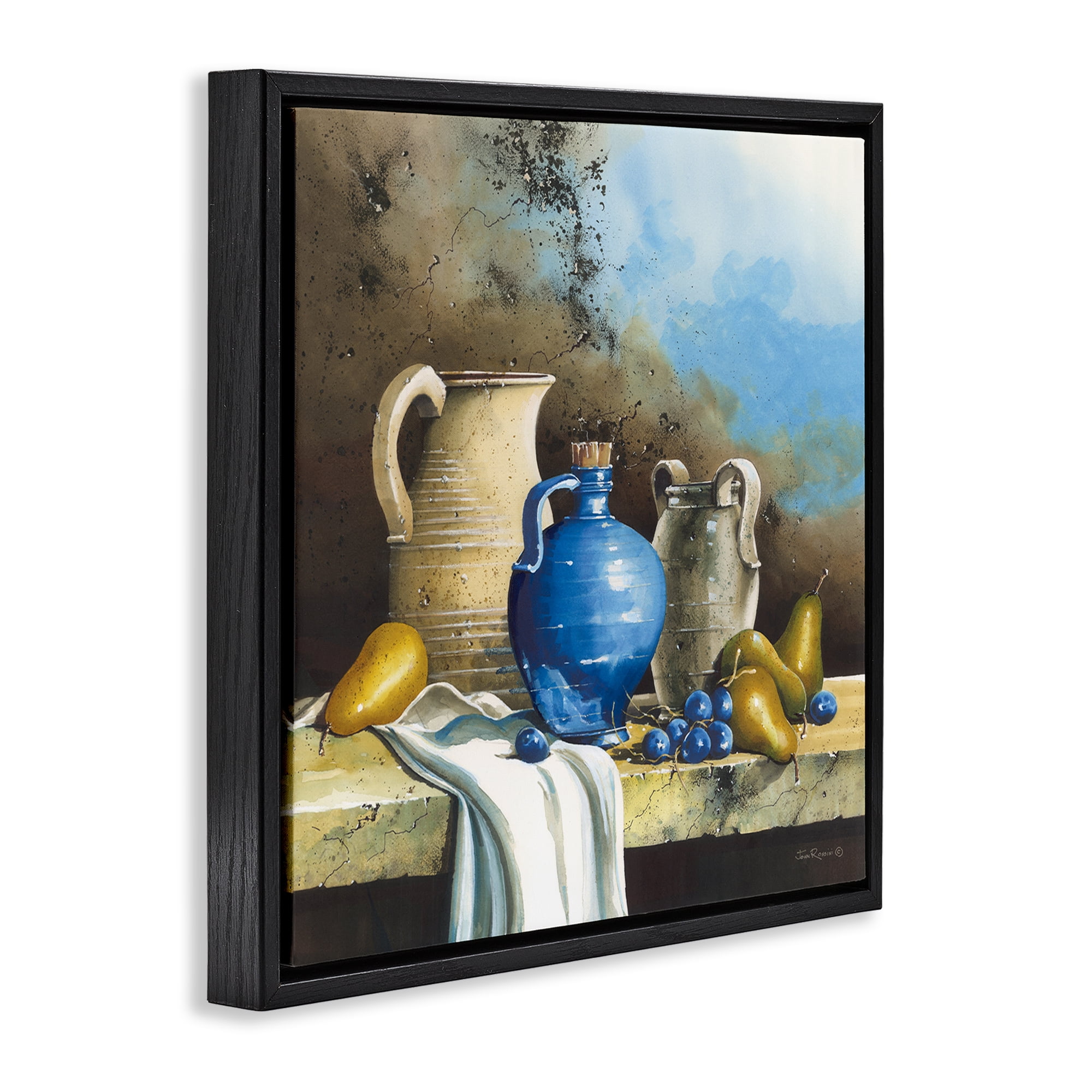 Stupell Industries Country Vineyard Still Life Food & Beverage Painting Black Floater Framed Canvas Art Print Wall Art, 18 x 18