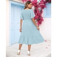 thumbnail image 3 of Vestido de verano AUSELILY para mujer, cuello en V, manga corta, midi azul, 3 of 6