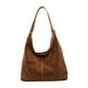 thumbnail image 1 of Bolso de gamuza, bolso tipo cartera, bolso con asa superior, bolso estilo hobo, bolso de hombro estilo vintage. Marrón amarillento, 1 of 9