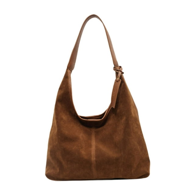 Bolso de mano para mujer, bolso de gamuza de gran capacidad, bolso de hombro, bolso tipo hobo para actividades al aire libre, desplazamientos, citas, Marrón amarillento