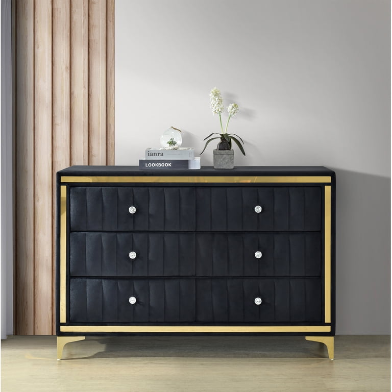 Better Home Products Velvet 6 Drawer Dresser with Gold Legs in Black -  Walmart.com