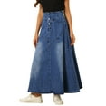 thumbnail image 4 of Falda de mezclilla casual INSPIRE CHIC para mujer, de cintura alta, en línea A, con vuelo, maxi, color azul, 4 of 6