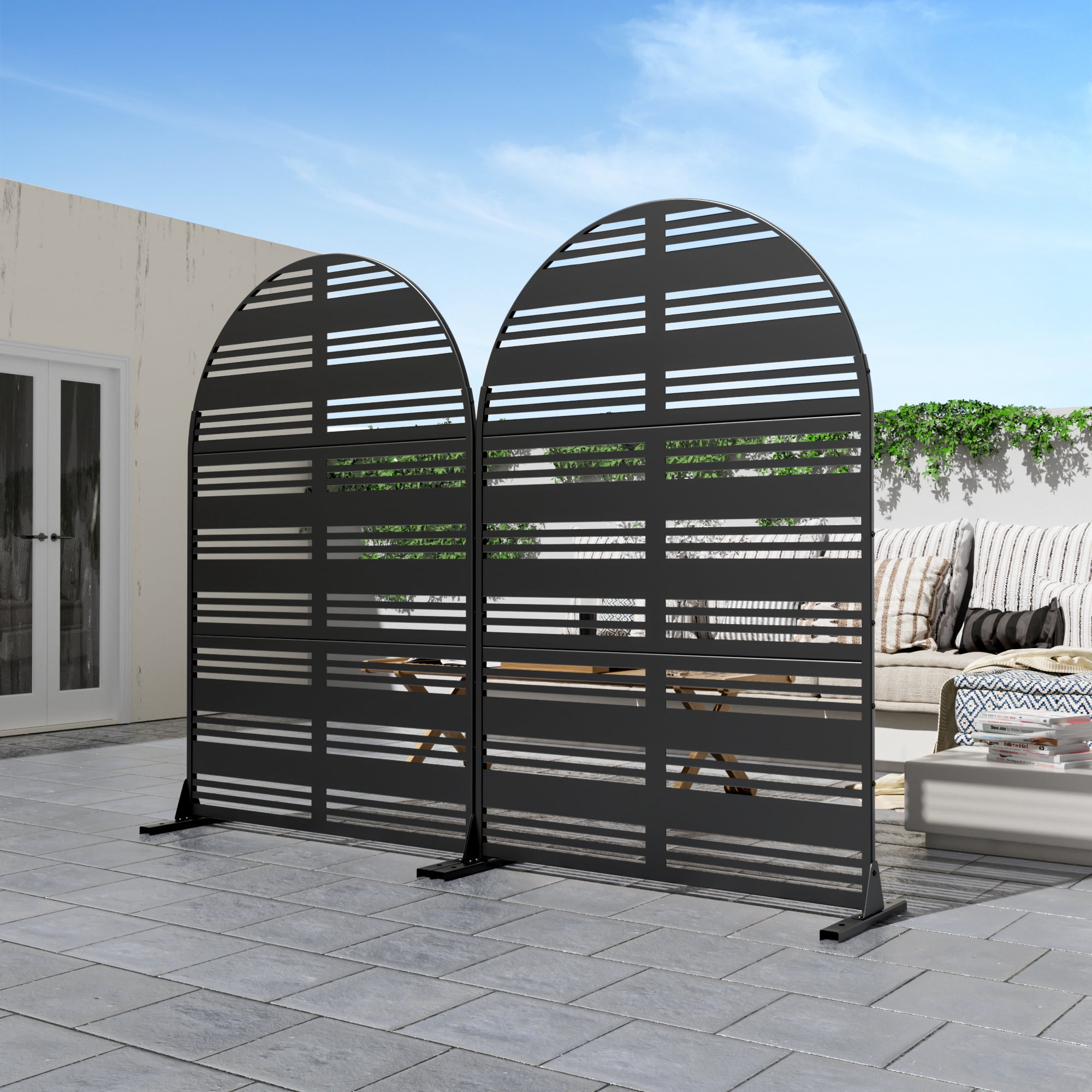 72"x47"x16" Outdoor Privacy Screen with Stand Metal Balcony Decorative Screen,Black