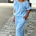thumbnail image 4 of Maqroz Women 2 Piece Outfits Sets Summer Solid Loose Short Sleeve Crew Neck Top and Pants Set Drawstring Casual Vacation Travel 2026 Sky Blue S, 4 of 6