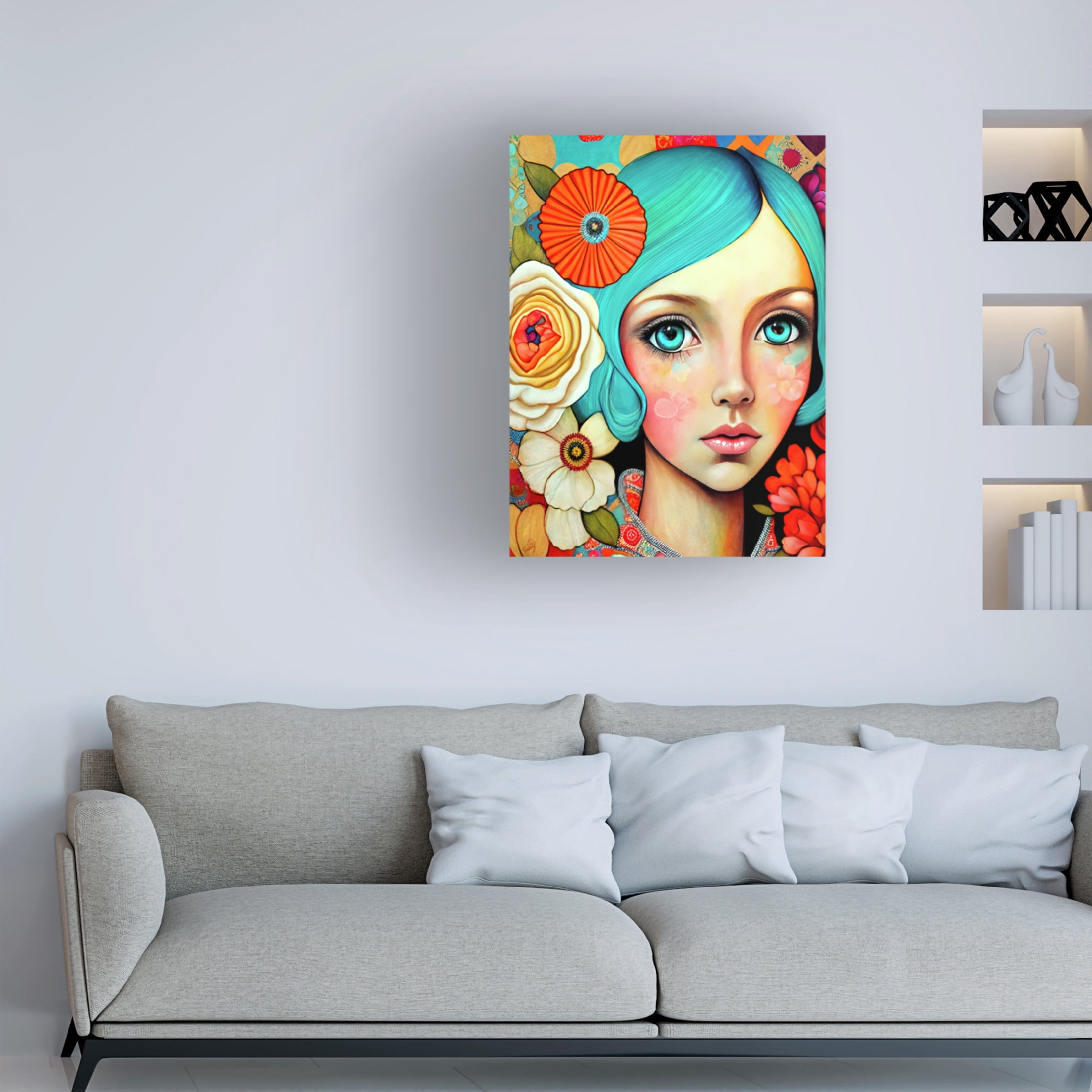 Canvas Wall Art - RomantzArt 'Maggies Blues Cyrene' Wall Art for Living Room, Bedroom, or Office Décor by Trademark Fine Art - 24 x 32 Inches