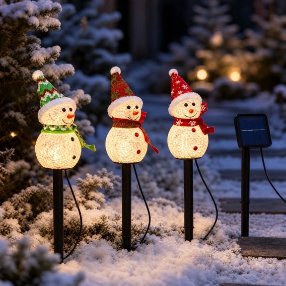Fmbmuo Solar Snowman Garden Stake Lights 3 Pack Waterproof LED Christmas Holiday Yard Patio Pathway Decor