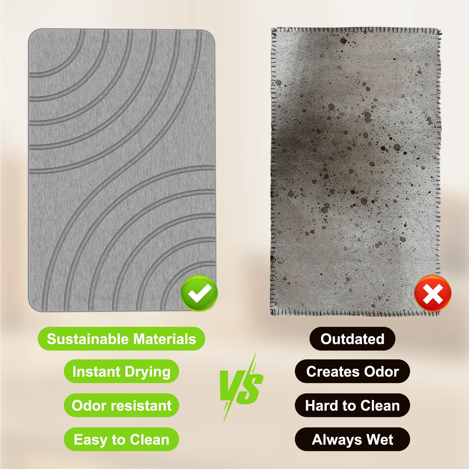 Cenepor Stone Bath Mat Diatomaceous Earth Shower Mat, Non-Slip Quick Drying Super Absorbent, Bath Mats for Bathroom, Easy to Clean, 24" x 16" Grey