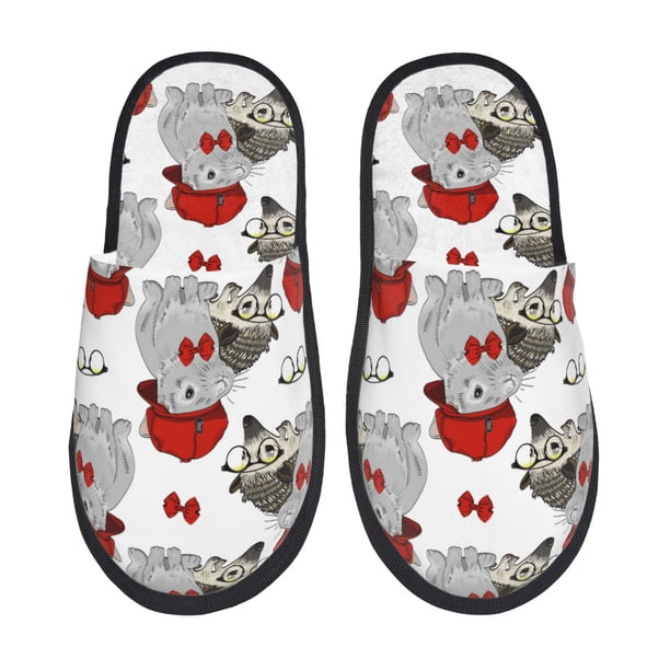 Fotbe Rabbit And Hedgehog Pantuflas Peludas para Mujer con Estampado, Zapatillas de Peluche, Zapatos de Invierno para Casa, Uso Interior y Exterior-Medium