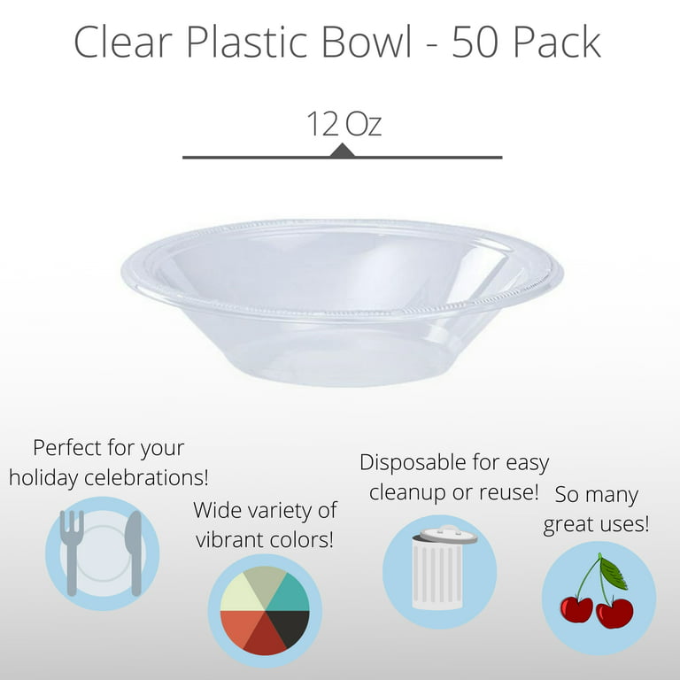 Exquisite 50 Ct. 12 oz Clear Plastic Bowls Disposable - Bulk Plastic Party  Bowls - Clear Soup Bowls Disposable - for Parties, Dinners & Weddings 
