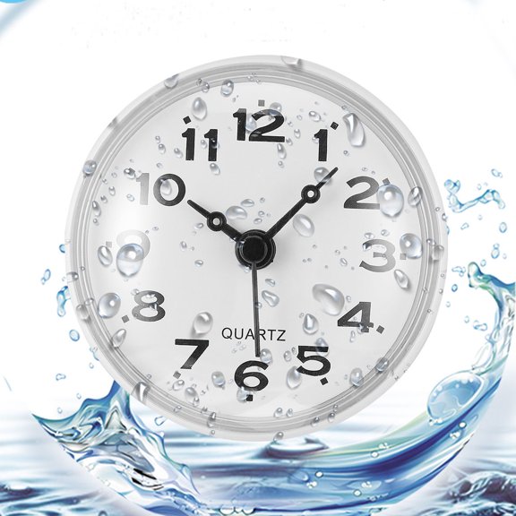 BRIGHTFUFU 1Pc Waterproof Wall Clock Bathroom Mute Wall Clock Suction Cup Hanging Clock