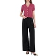 thumbnail image 2 of Suéteres de punto cortos de manga corta con cuello en V para mujeres Inspire Chic, color fucsia, talla L, 2 of 4