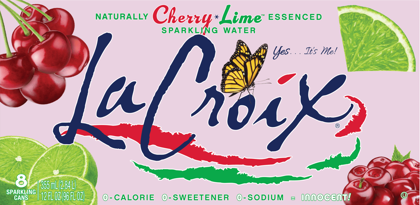 (3 pack) LaCroix Cherry Lime, Sparkling Water, 8 Pack, 12 oz Cans
