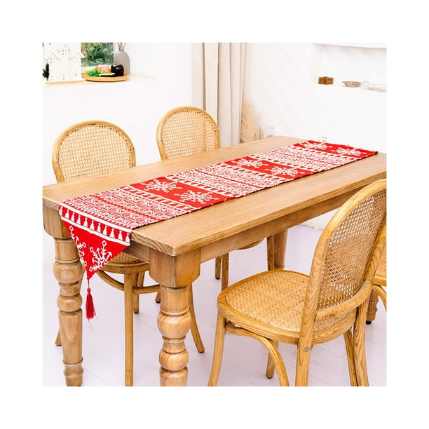 Inteprter Caminos de de Navidad Tela bordada Cómodos manteles individuales resistentes al desgarro Escritorio Impreso Mantel Diseño Adornos de Kits de decoración para fiestas Copo de nieve Inteprter HA068983-05