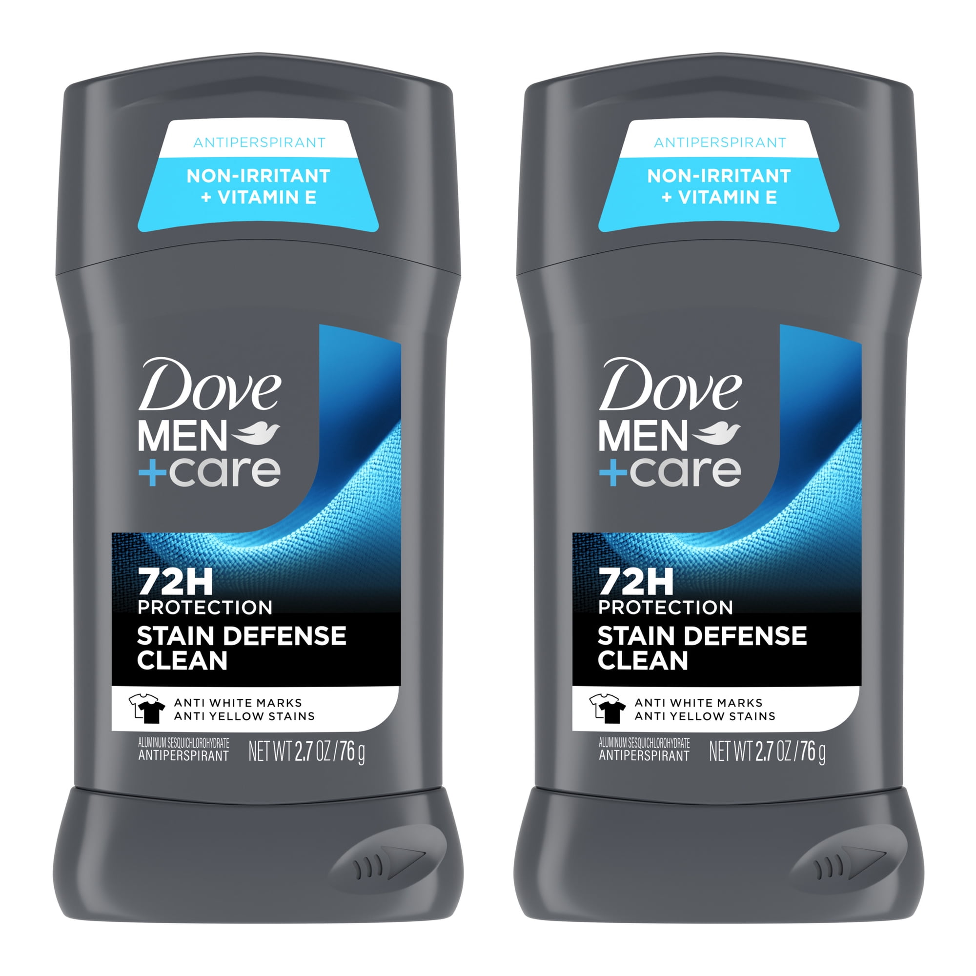 Dove Men+Care Deodorant Stick for Men, Anti-white Marks & Anti-yellow Stains Stain Defense Clean with 72-hour Sweat and Odor Protection, 2.7 oz Twin Pack