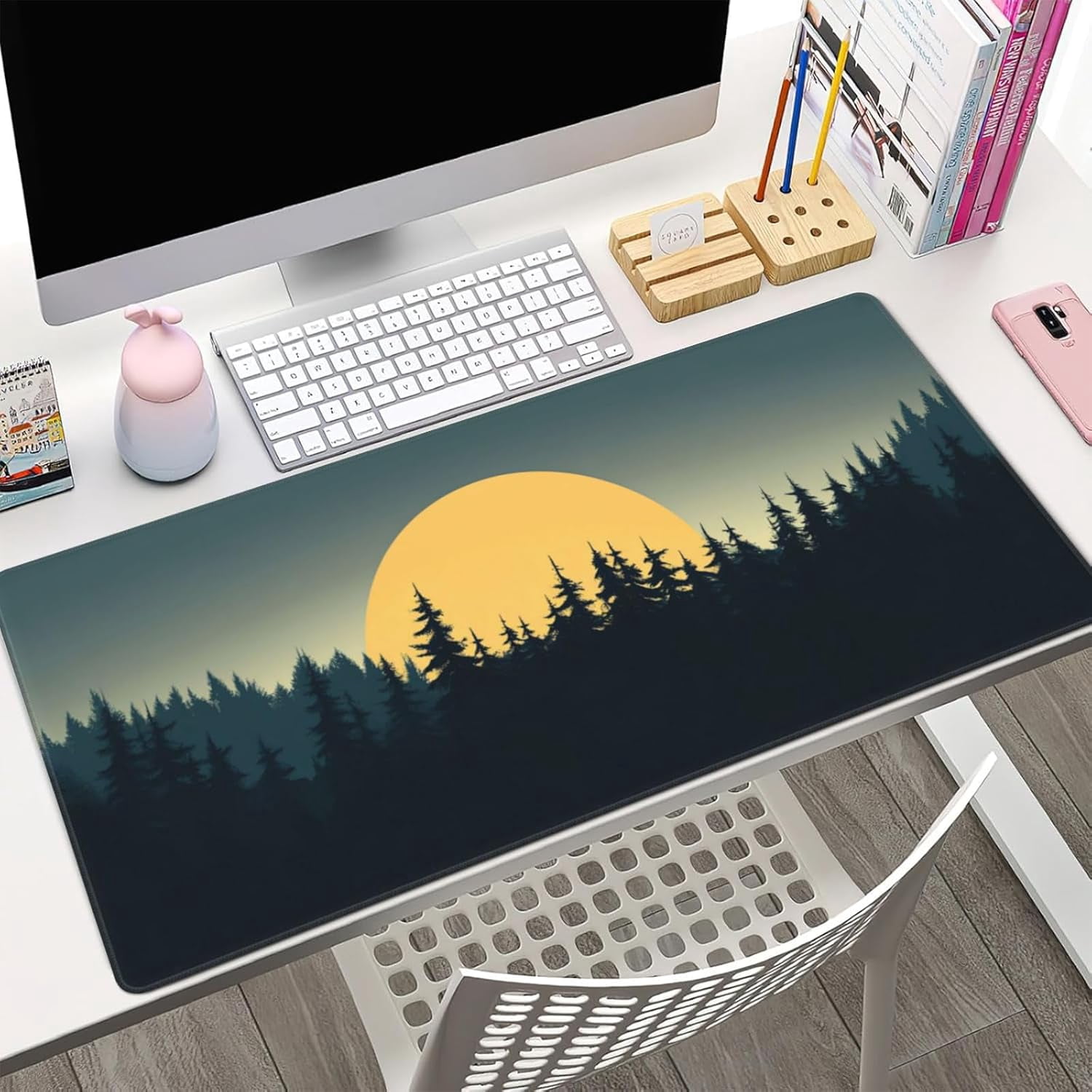Forest Desk Mat 31.5" x 15.7", XXL Large Mouse Pad with Stitched Edges, Keyboard Pad Mouse Mat for Computer