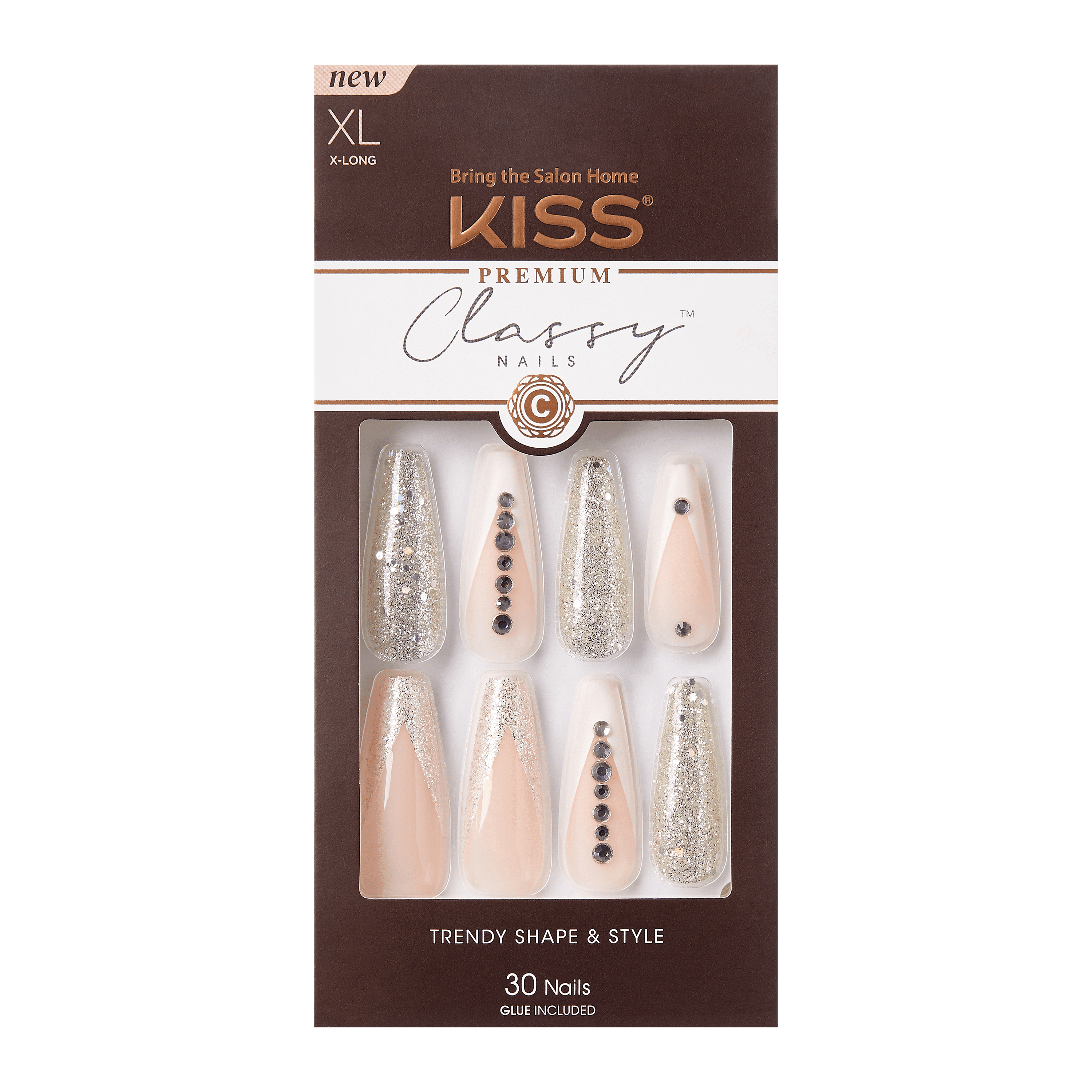 KISS Classy Premium Fake Nails, Sophisticated, 30 Count