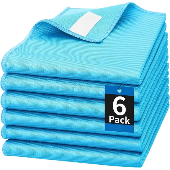 Microfiber Glass Cleaning Cloth, 6 Pack Window Glass Cleaning Rags, Reusable Lint-Free Streak Free Polishing Cloth Wipes for Stainless Steel, Eyeglasses, Mirrors, Screens & Lenses