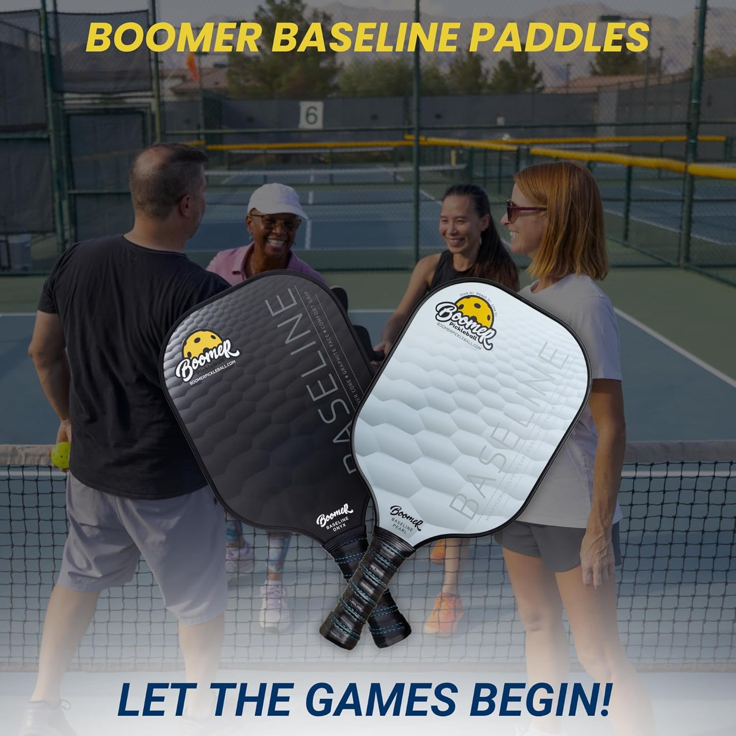 Boomer Baseline Pickleball Paddle Graphite Face with Polymer Honeycomb Core, Cushion Grip, Lightweight 7.8 oz