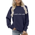 thumbnail image 4 of Chuancc Fall Shirts For Women 2025 Cute Long Sleeve Round Neck Top Long Sleeve Loose Pullover Sweatshirts Womens Crewneck Sweatshirt Casual Blouse Sweatshirt Dark blue L, 4 of 6
