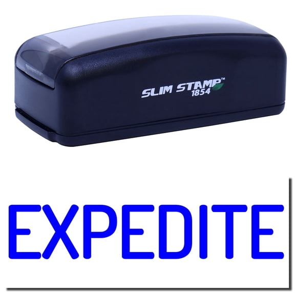 Large Pre-Inked Narrow Expedite Stamp, Slim 1854, Ultra Slim Design, Impression Size 1-13/16" by 2-1/2", Up to 25,000 Impressions - Blue Ink