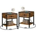 thumbnail image 1 of Juiluna Nightstand with Charging Station, Retro Side Table with 1 Drawer, Open Storage Shelf and Safe Rounded Corners, Modern End Table Bedside Table for Bedroom Living Room, 1 of 7