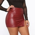 thumbnail image 4 of Idoravan Women's Basic Versatile Skirt Clearance Fashion Womens Pure Color PU-leather Zipper Sexy Hip Leather Skirt, 4 of 9