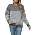 thumbnail image 3 of Cable Knit Striped Sweater for Women Crew Neck Oversized Long Sleeve Pullover Fall Winter Sweater Grey M, 3 of 9