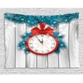 thumbnail image 1 of Clock Decor Tapestry, New Year Midnight A Clock and Fir Branch Illustration Decorations for Home, Wall Hanging for Bedroom Living Room Dorm Decor, 80W X 60L Inches, Red Light Grey, by Ambesonne, 1 of 2