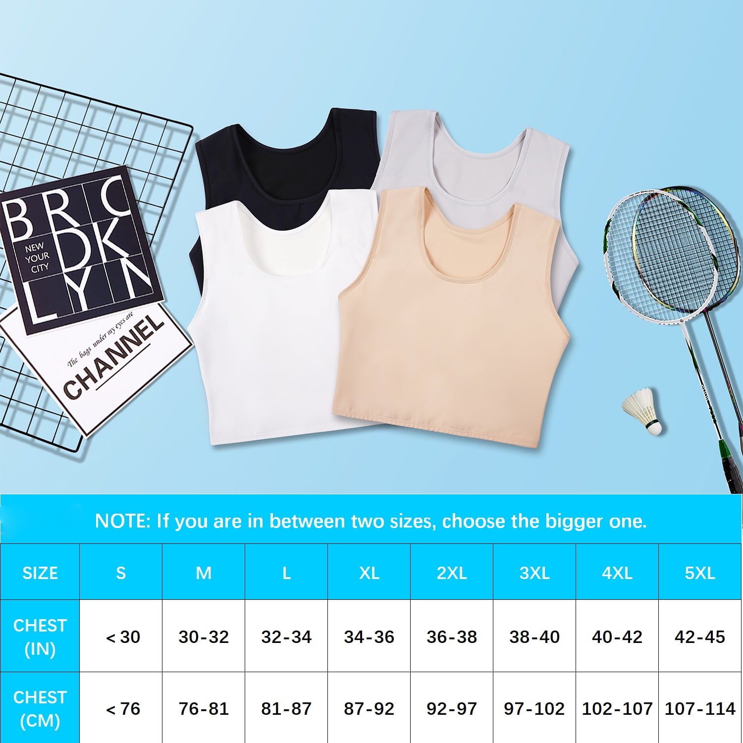 Women's Breathable Chest Binder Compression Bra Tank Top (N, M) - image 5