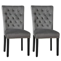 Foredo Velvet Dining Chairs, Modern Upholstered Dining Room Chair, Side Chairs with Button Tufting and Nailhead Trim for Kitchen Dining Room, Set of 2, Dark Gray
