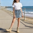 thumbnail image 4 of Shorts Falda-Jeans de Mezclilla para Niña Pequeña - Shorts de Mezclilla Elásticos con Cintura Elástica, Tipo Pull on, con Forro, Shorts Cargo de Mezclilla con Múltiples Bolsillos, Azul, 11 Años, 4 of 9