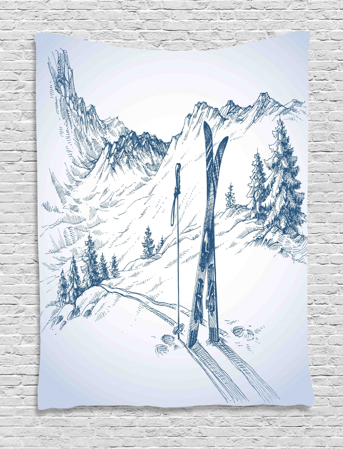 Winter Tapestry Dramatic Landscape Of Snowy Mountains Snow Boarding And Pine Tree Wall Hanging For Bedroom Living Room Dorm Decor Dark Petrol Blue And White By Ambesonne Walmart Com Walmart Com walmart
