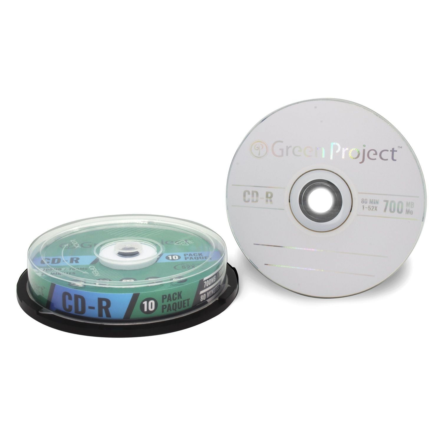 Green Project Recordable CD-R 52X 10-Pack Cake Box, CD-R 10-Pack